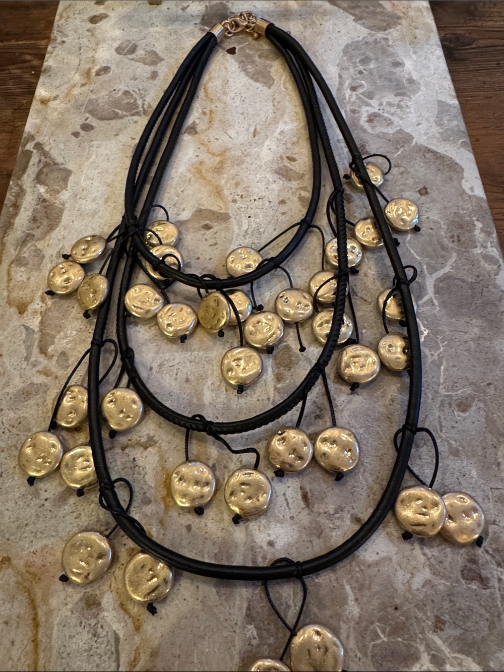 Women’s Black Cord Necklace with Gold Disc Charms